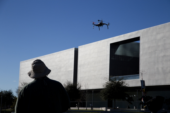 George Papabeis demonstrates drone flying techniques at Curtis Hixon Park. 