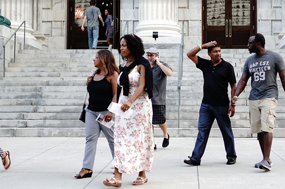 Fourth Fridays attendees walk out of Le Méridien.