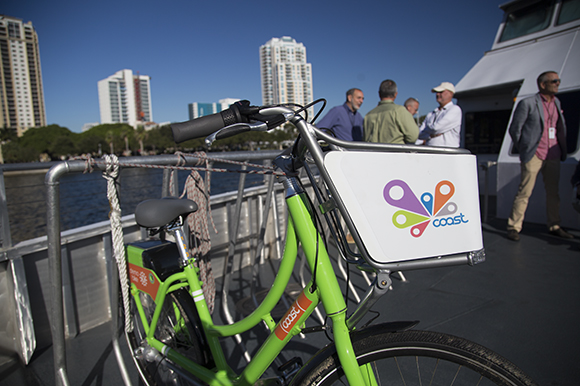 Ferry riders can rent bicycles to get around once they land in downtown Tampa or St. Pete.