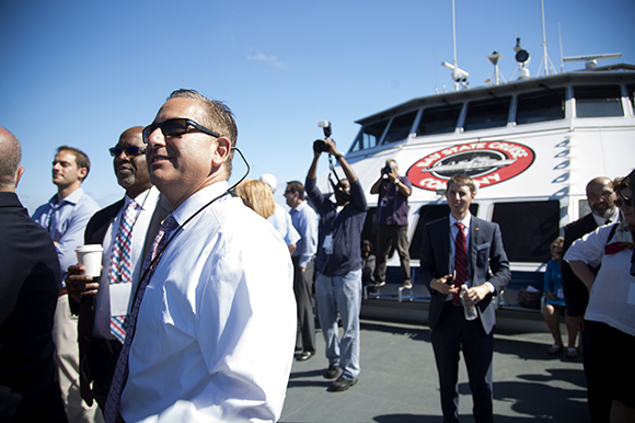 St. Pete Mayor Rick Kriseman leads dignitaries on the Ferry's inaugural run in 2016.