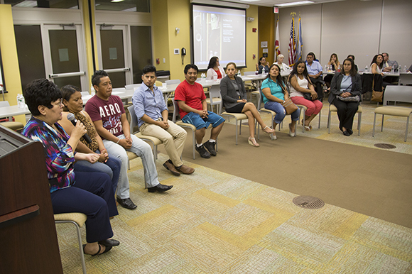 Lourdes Villanueva leads a roundtable discussion during the White House Initiative on Educational Excellence for Hispanics event at H.C.C. in Ruskin. 