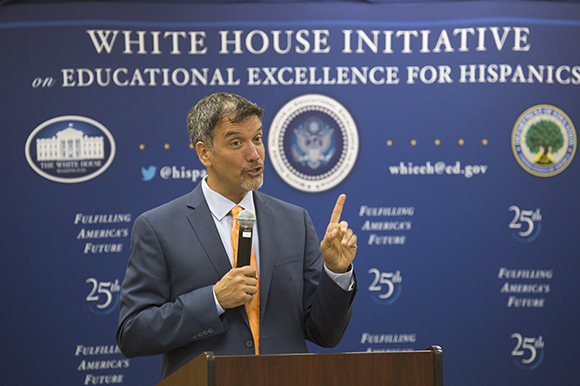 Cleo Rodriguez Jr., executive director of Migrant Head Start, speaks at the White House Initiative on Educational Excellence for Hispanics event at H.C.C. in Ruskin. 