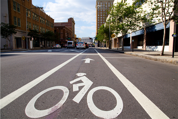 Bike lane in downtown Tampa. 