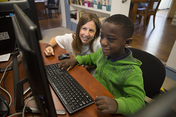 Caleb Darby, 6, and Jennifer Sunshine, Executive Director of Family Promise of Pinellas County.