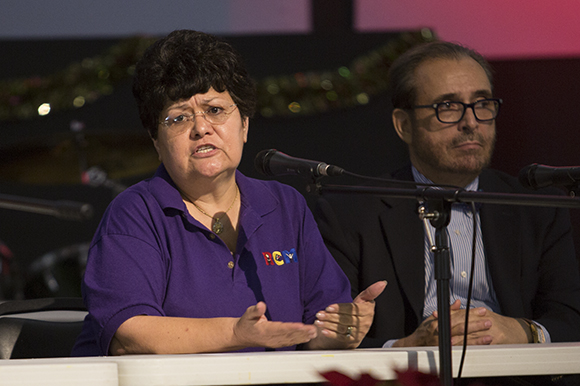 Lourdes Villanueva speaks at the Not Your Average Speakers event in Wimauma.