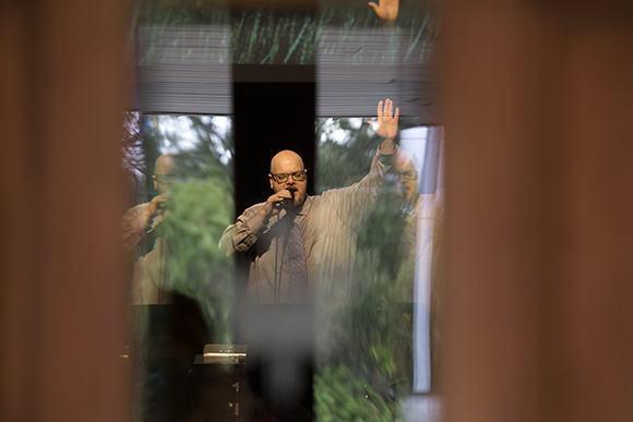 Pastor Glenn Wenzel leads service at Wholesome Community Ministries in Wimauma. 