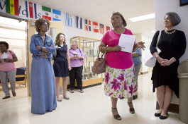 Margaret Claritt leads a tour through Wimauma Elementary School. 