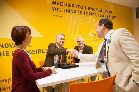 (L-R) Maria Gibbs, Scott Hutterman, Dr., Loren Murfield, and Jared Kohn at 1 Million Cups in Tampa.