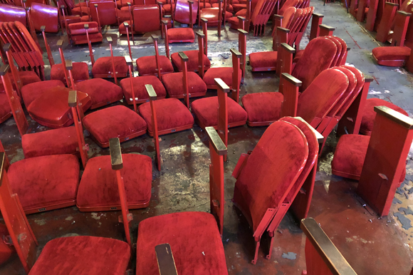 Red chairs were removed to restore Tampa Theatre to original color scheme.