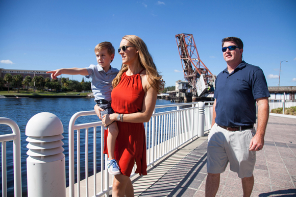 The Durkin's walk along the Tampa Riverwalk downtown. 