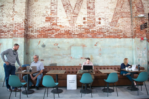 A co-working space on opening day inside Armature Works.