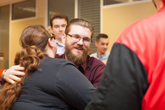 Robert Blacklidge greets guests at the Launchcode Tech Industry Networking Event.