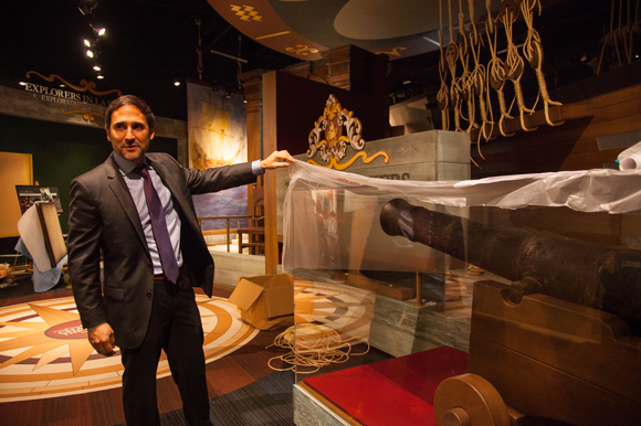 Manny Leto shows an 18th century iron cannon salvaged from a shipwreck in 2000 ft deep waters.