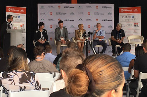 Marc Blumenthal leads speakers on funding startups and growing companies at Startup Tampa Bay 2018.