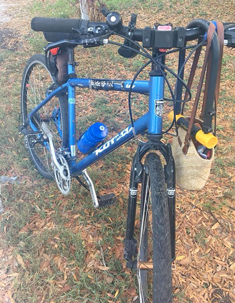 A water bottle and portable lights are key for bicycle commuting.