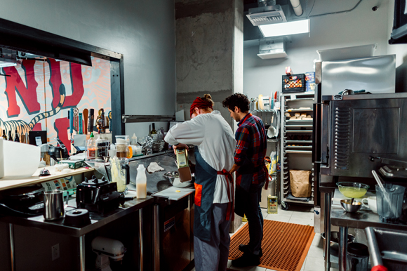 Inside the kitchen at the Blind Tiger in SoHo.