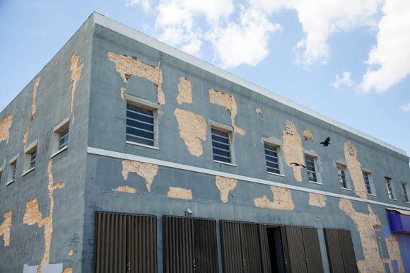 Main Street building under renovation, home to future businesses in West Tampa.