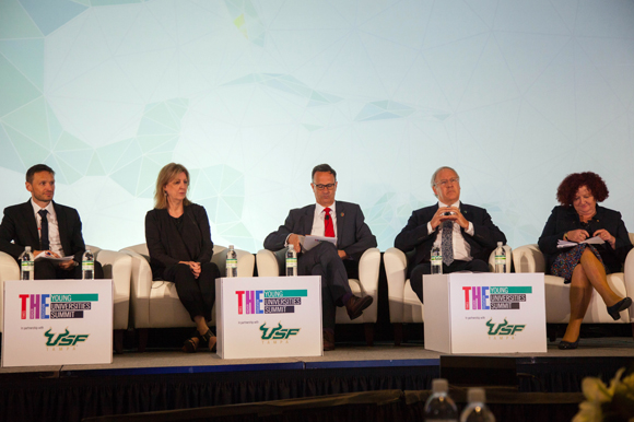 Young Universities Summit panelists at USF during the talk on translational research - bridging the gap from campus to community.