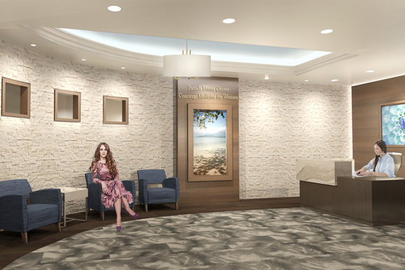 Rendering of the future Women's Center reception area.