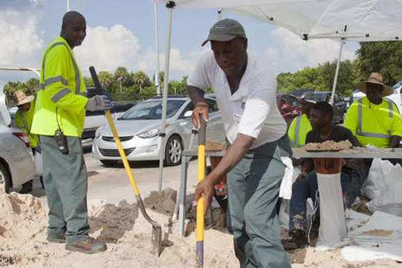 City workers load up sandbags for residents in St. Pete in preparation for Hurricane Irma in 2017.