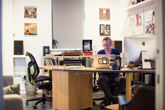 Larry Wiezycki, filmmaker and co-founder of Creative on Main Street, at his mid-century themed office in West Tampa.