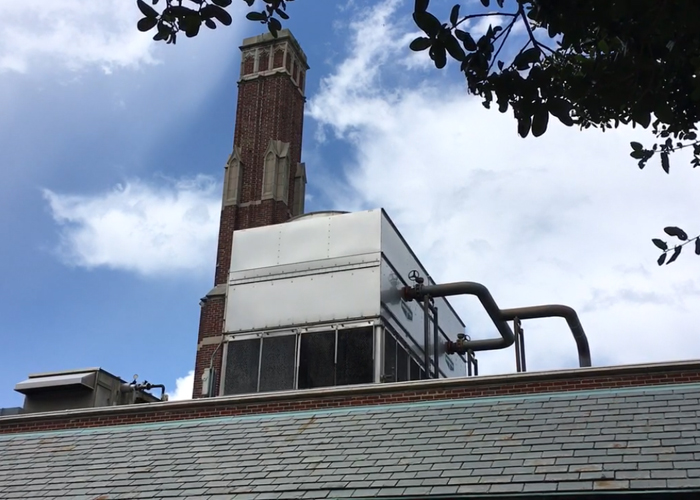 An air conditioning unit sits atop Hillsborough High School, recently voted as the most beautiful high school in Florida.