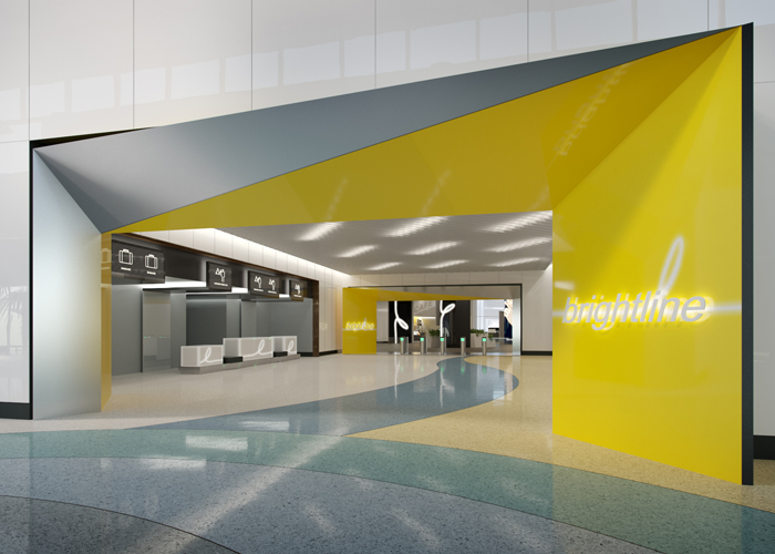 Rendering of the future Orlando station entry ticketing area. 