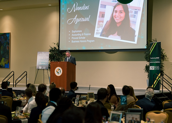 USF's Mark Schreiner introduces Nandini Agarwall.