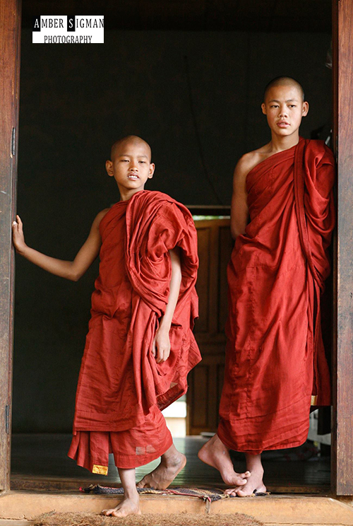 Novice monks at a monastery in Mandalay Bay, Myanmar.