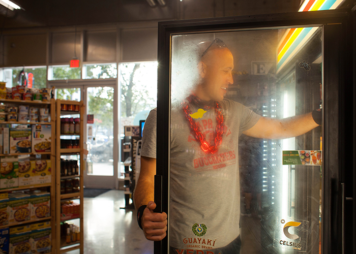 Brian Edwards grabs a healthy beverage at Duckweed.