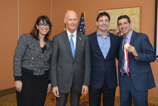 From left, Rachel Feinman, Gov Rick Scott, Jack Ross, and Oren Milstein