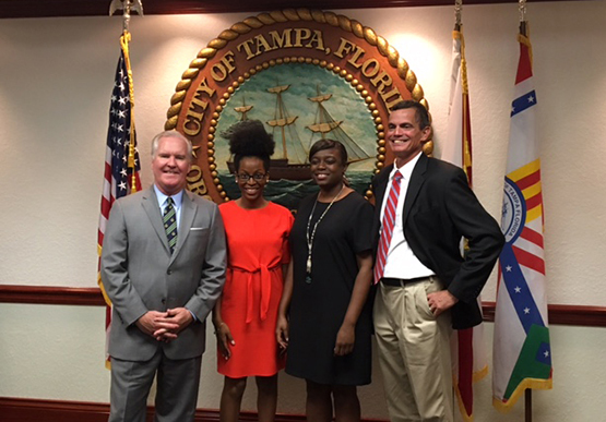 From left, Tampa Mayor Bob Buckhorn, Gabrielle Howard, Juditte Dorcy, and Mark Sharpe. 
