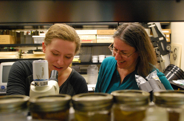 Dr. Melanie Riedinger-Whitmore, right, with Biology Major Christine Leonard.