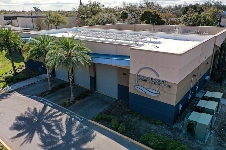 Pinellas County's solar array atop its Central Energy building.