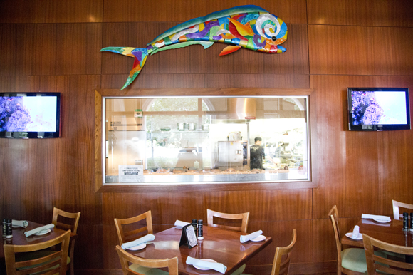 Metal art by Clayton Swartz adorn the walls at 400 Beach Seafood & Tap House.