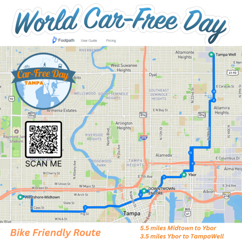 The bike-friendly route for Tampa's World Car-Free Day celebration on Saturday, September 20th.