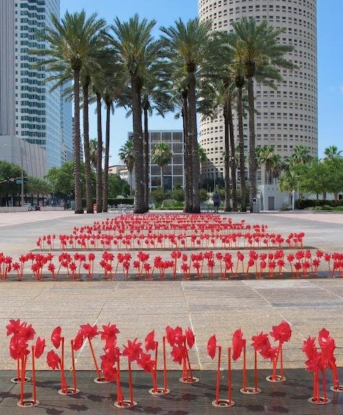 People were encouraged to walk or ride their bicycles around this temporary art installation in downtown Tampa in May 2020,