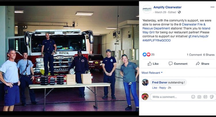 Island Way Grill delivers meals for the Clearwater Fire Department.
