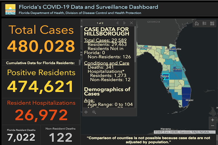 COVID-19 cases reported in Florida as of August 1, 2020.