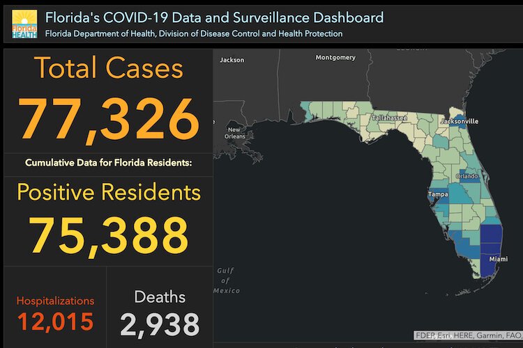 COVID-19 cases and deaths in Florida as of June 15, 2020.