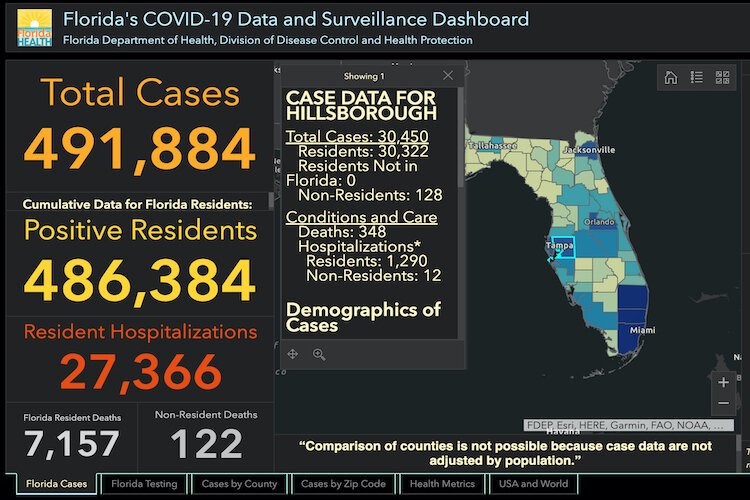COVID-19 cases in Florida as of Aug. 3, 2020.