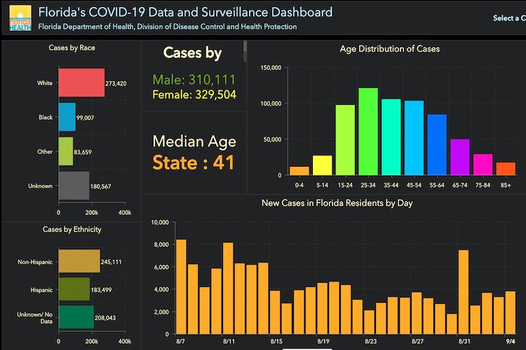 Demographics of Florida COVID-19 cases as of Sept. 6, 2020.