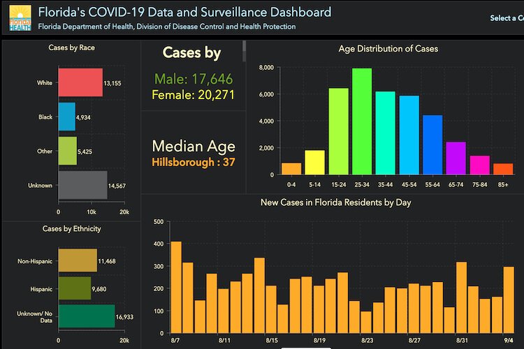 COVID-19 cases in Hillsborough as of Sept. 6, 2020.