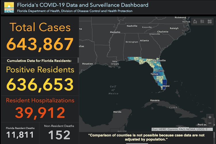 Covid-19 cases in Florida as of Sept. 6, 2020.