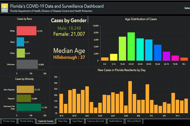 COVID-19 cases in Hillsborough County as of Sept. 14, 2020.