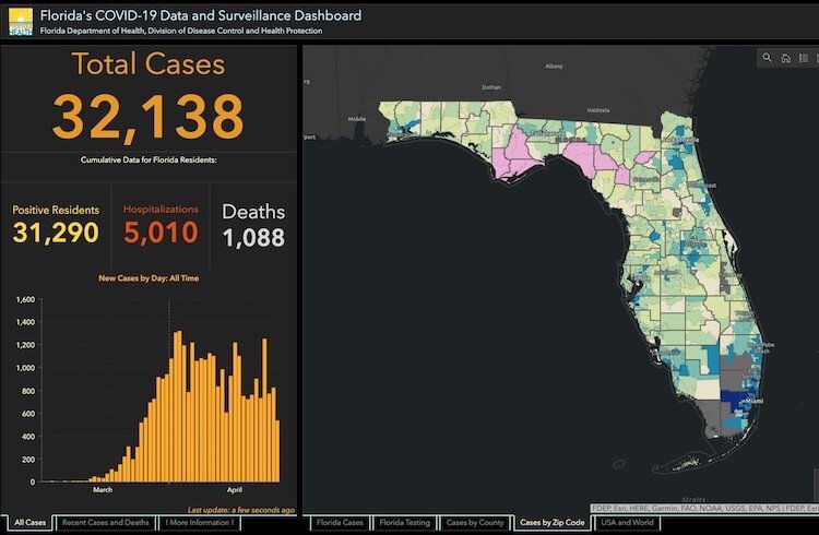 Florida COVID-19 cases as of April 27, 2020.