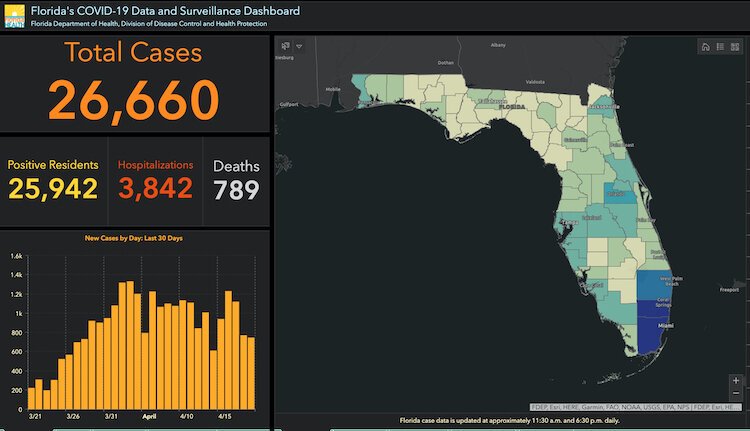 Florida COVID-19 cases as of April 20, 2020.
