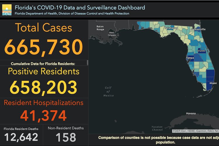 COVID-19 cases in Florida as of Sept. 14, 2020.