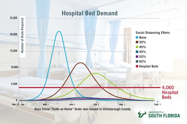 Potential hospital bed demand in Hillsborugh County with coronavirus.