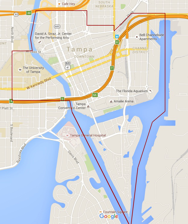 A free downtown Tampa shuttle service is expected to begin operation this fall within the red boundaries.